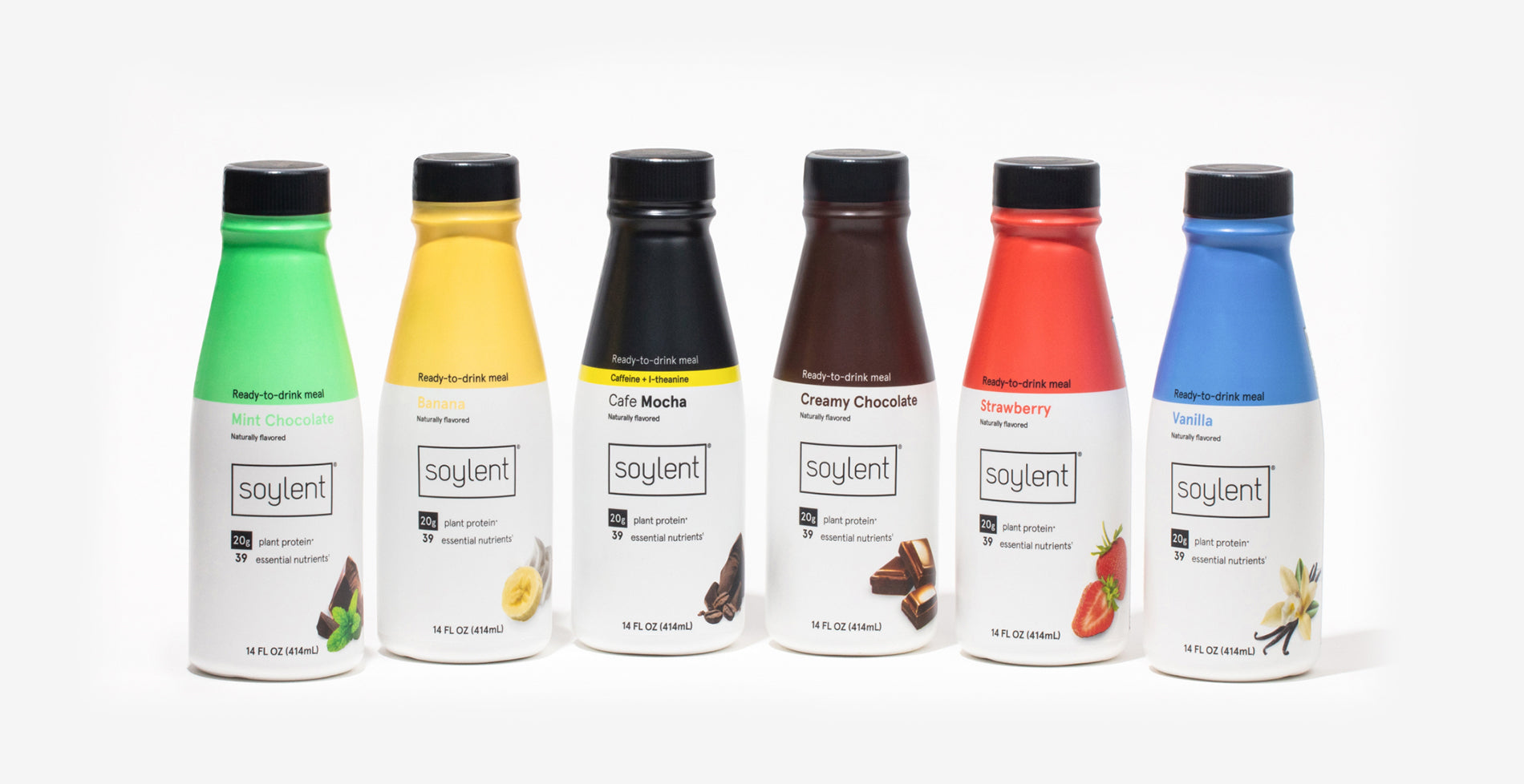varieties of Soylent bottles